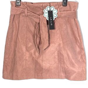 NWT LE LIS You Go Girl Skirt Corduroy Mini Paper Bag Waist Tie Belt Women L Pink